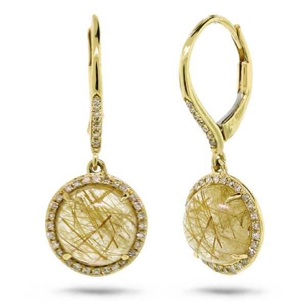 0.21ct Diamond & 5.84ct Golden Line Quartz 14k Yellow Gold Earrings