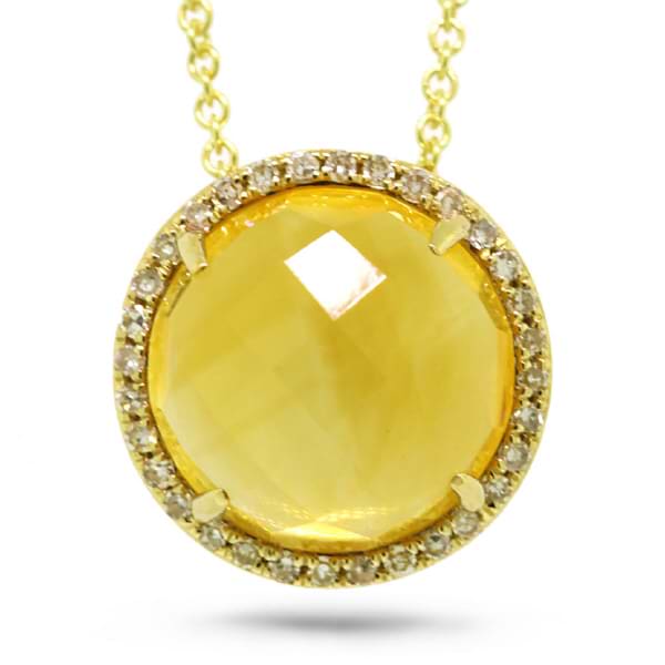 0.10ct Diamond & 3.46ct Citrine 14k Yellow Gold Pendant Necklace