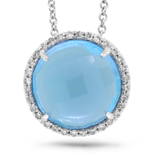 0.10ct Diamond & 4.58ct Blue Topaz 14k White Gold Pendant Necklace