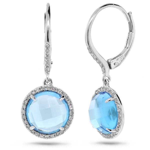 0.21ct Diamond & 6.36ct Blue Topaz 14k White Gold Earrings