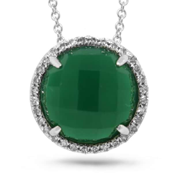 0.10ct Diamond & 3.32ct Green Agate 14k White Gold Pendant Necklace