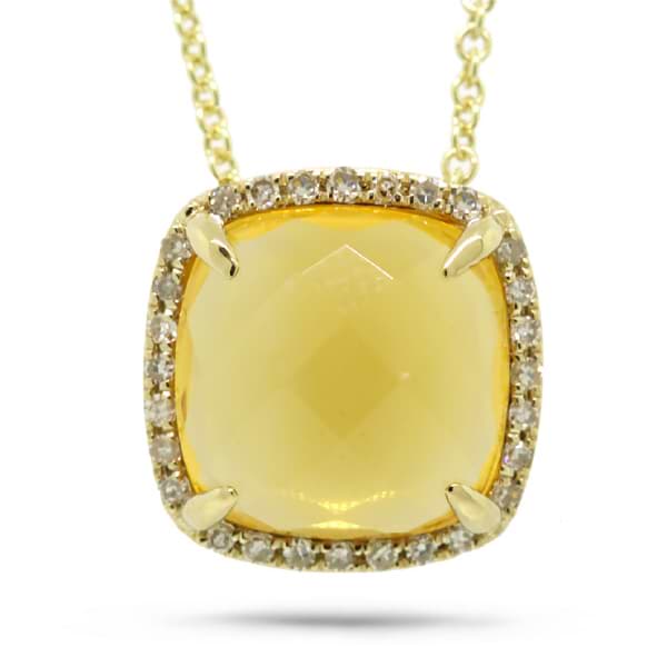 0.09ct Diamond & 2.78ct Citrine 14k Yellow Gold Pendant Necklace