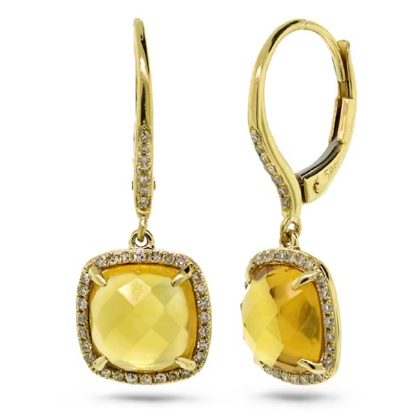 0.21ct Diamond & 4.01ct Citrine 14k Yellow Gold Earrings