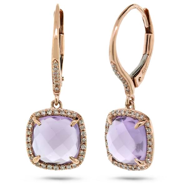 0.21ct Diamond & 4.00ct Amethyst 14k Rose Gold Earrings