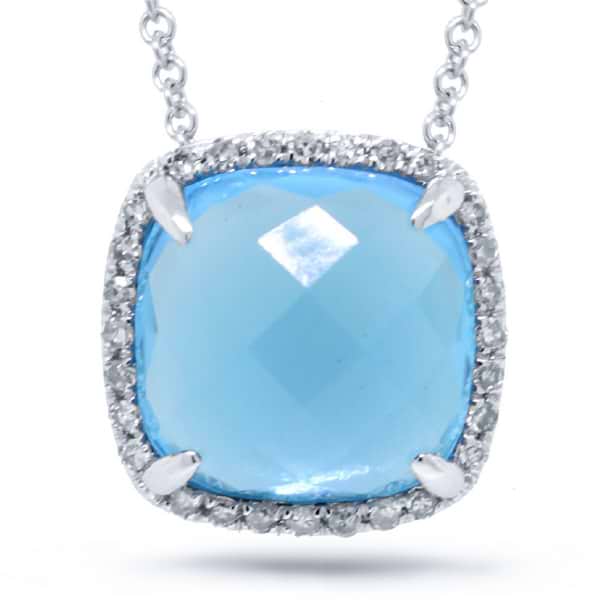 0.09ct Diamond & 3.86ct Blue Topaz 14k White Gold Pendant Necklace