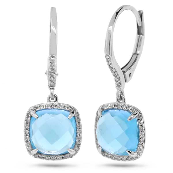 0.21ct Diamond & 5.17ct Blue Topaz 14k White Gold Earrings