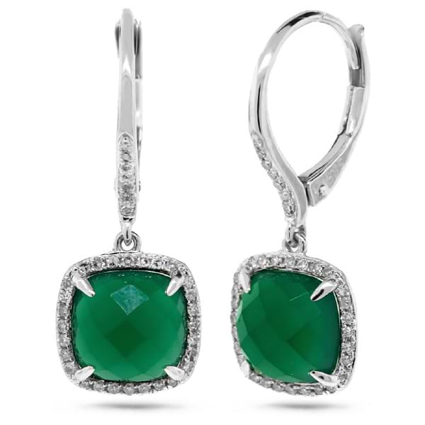 0.21ct Diamond & 3.96ct Green Agate 14k White Gold Earrings