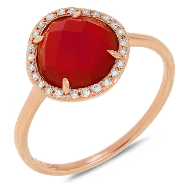 0.09ct Diamond & 1.95ct Red Agate 14k Rose Gold Ring