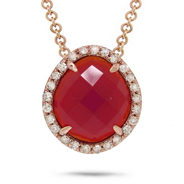 0.13ct Diamond & 1.95ct Red Agate 14k Rose Gold Pendant Necklace