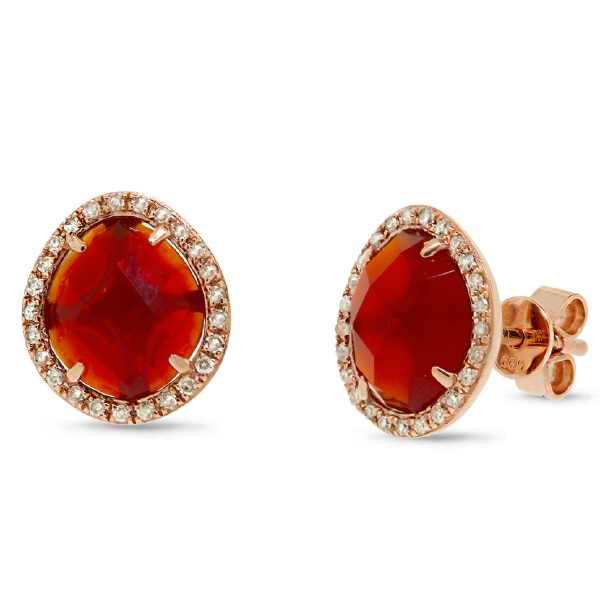 0.15ct Diamond & 2.65ct Red Agate 14k Rose Gold Earrings