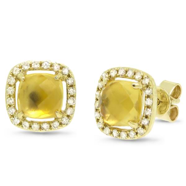 0.21ct Diamond & 1.78ct Citrine 14k Yellow Gold Earrings