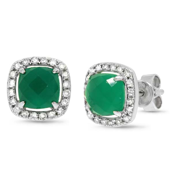 0.21ct Diamond & 1.78ct Green Agate 14k White Gold Earrings
