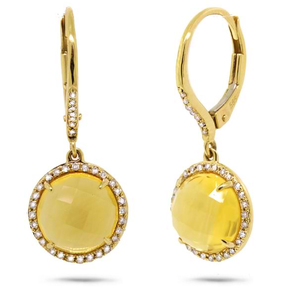 0.21ct Diamond & 4.75ct Citrine 14k Yellow Gold Earrings
