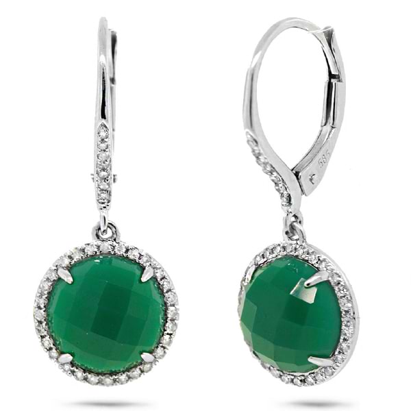 0.21ct Diamond & 3.86ct Green Agate 14k White Gold Earrings