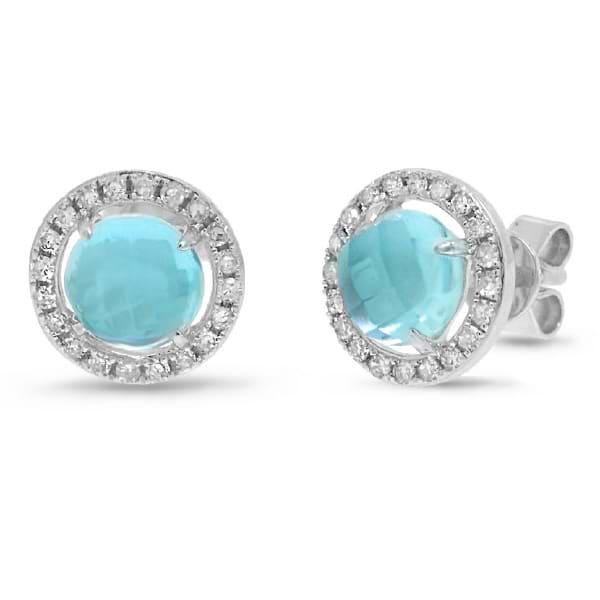 0.21ct Diamond & 2.38ct Blue Topaz 14k White Gold Earrings
