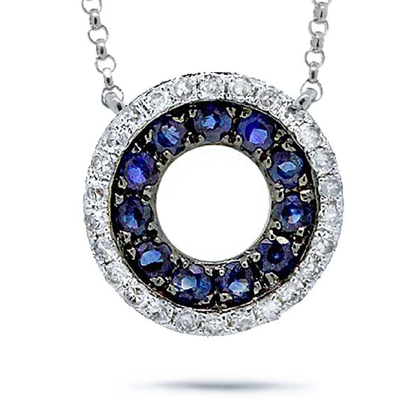 0.09ct Diamond & 0.20ct Blue Sapphire 14k White Gold Necklace