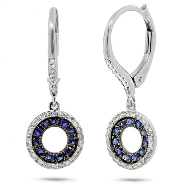 0.21ct Diamond & 0.32ct Blue Sapphire 14k White Gold Earrings