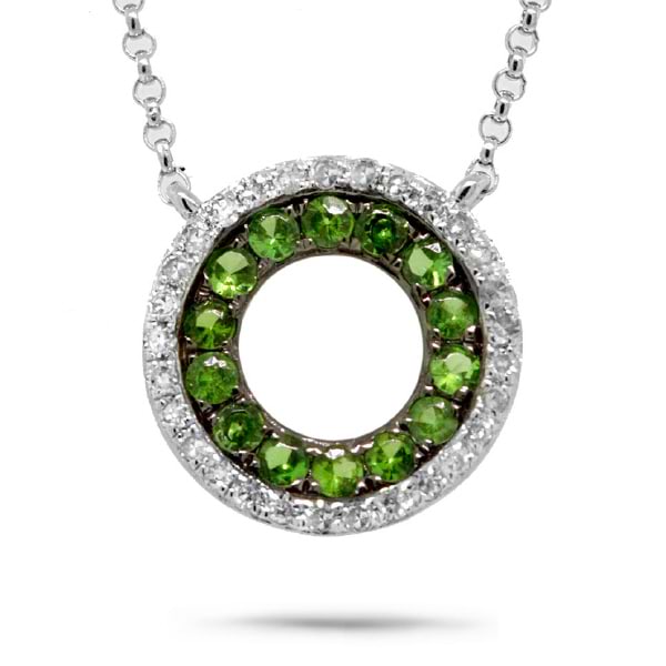 0.09ct Diamond & 0.20ct Green Garnet 14k White Gold Necklace