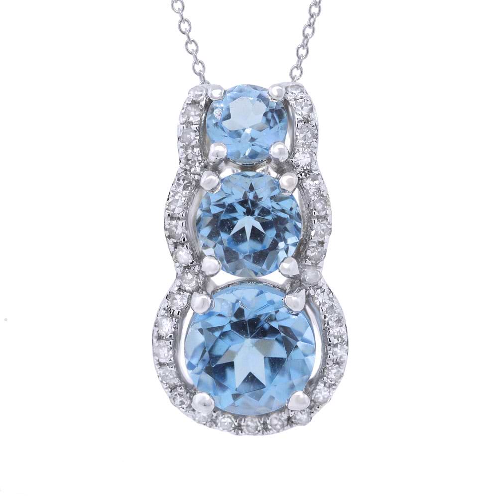 0.10ct Diamond & 1.19ct Blue Topaz 14k White Gold Pendant Necklace
