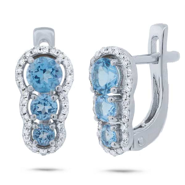 0.18ct Diamond & 1.14ct Blue Topaz 14k White Gold Earrings