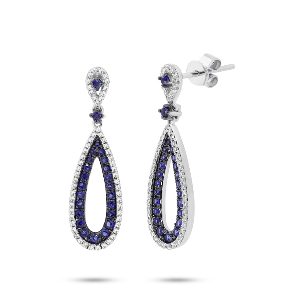 0.34ct Diamond & 0.66ct Blue Sapphire 14k White Gold Earrings