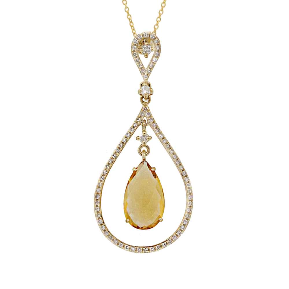 0.35ct Diamond & 3.01ct Citrine 14k Yellow Gold Pendant Necklace