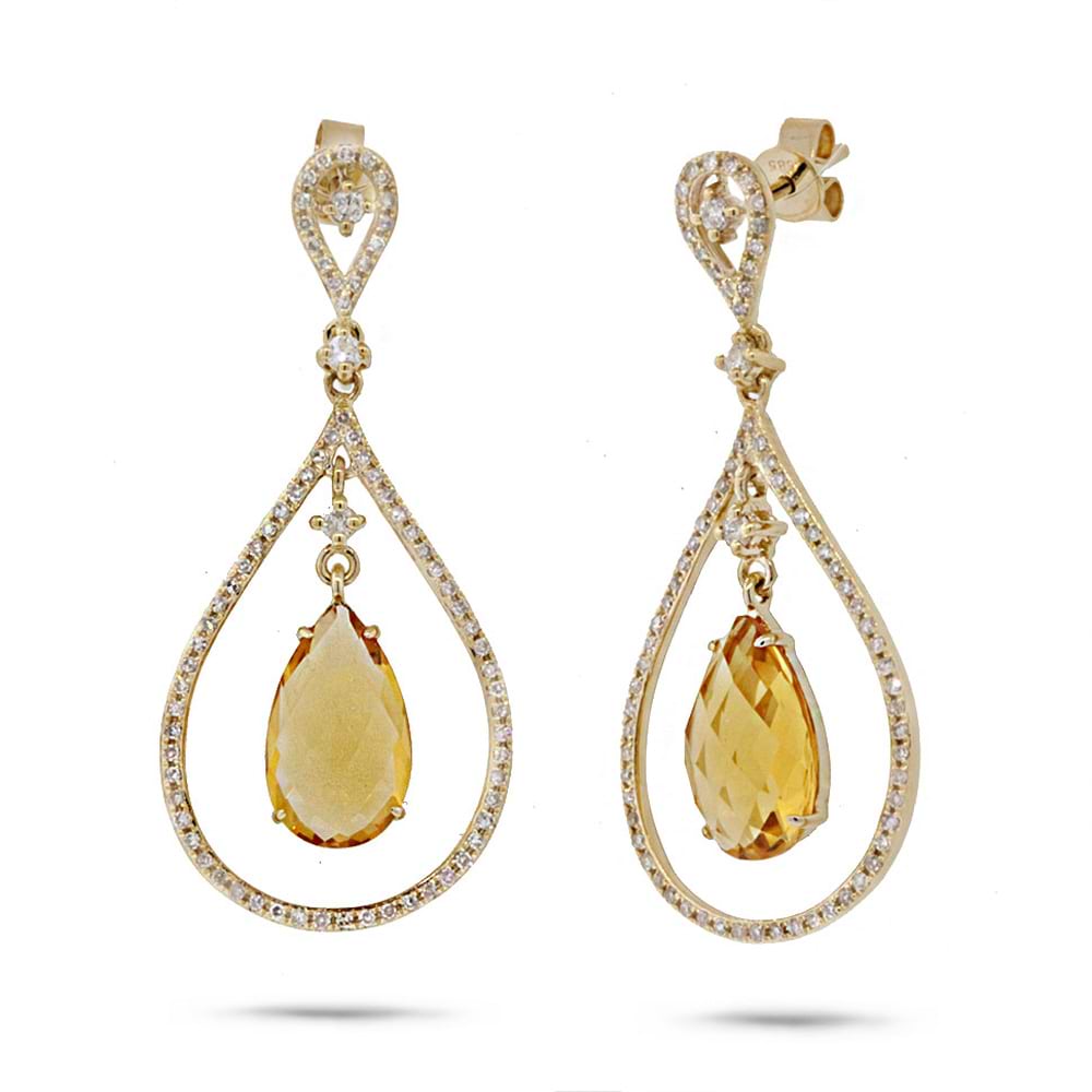 0.54ct Diamond & 4.57ct Citrine 14k Yellow Gold Earrings