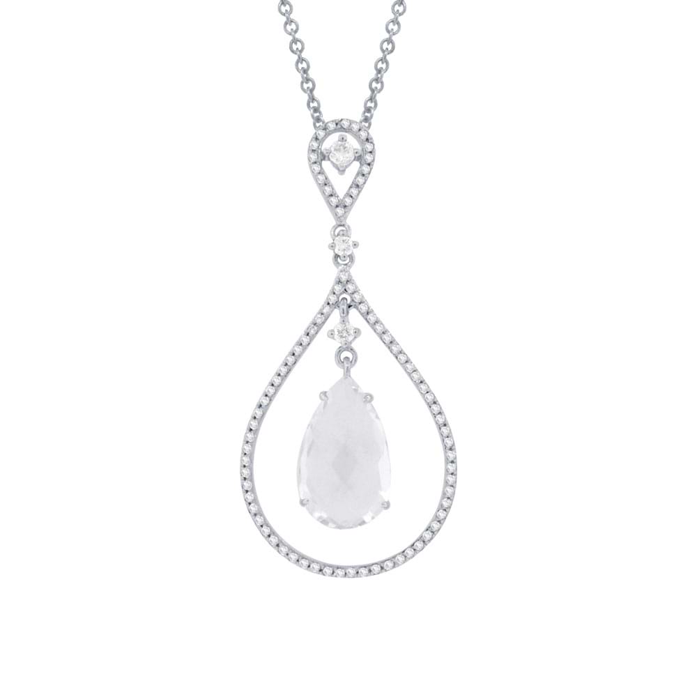 0.35ct Diamond & 3.18ct White Topaz 14k White Gold Pendant Necklace
