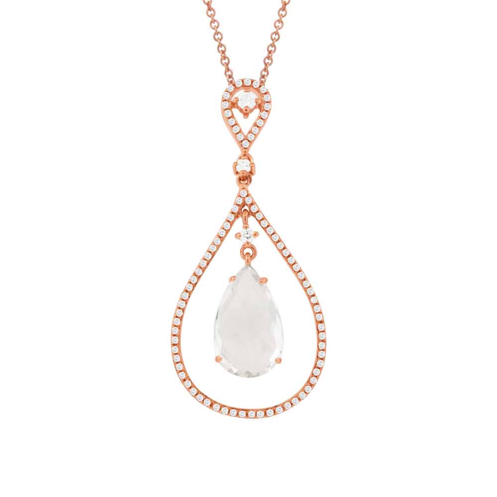 0.35ct Diamond & 3.18ct White Topaz 14k Rose Gold Pendant Necklace