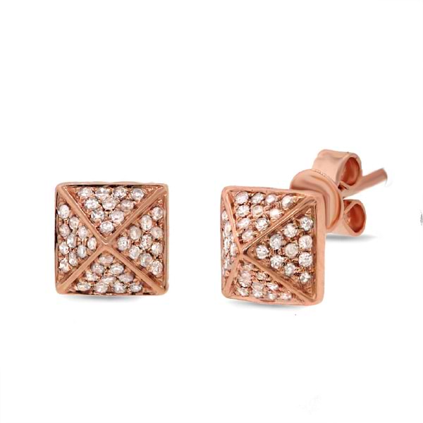 0.24ct 14k Rose Gold Diamond Pave Pyramid Earrings
