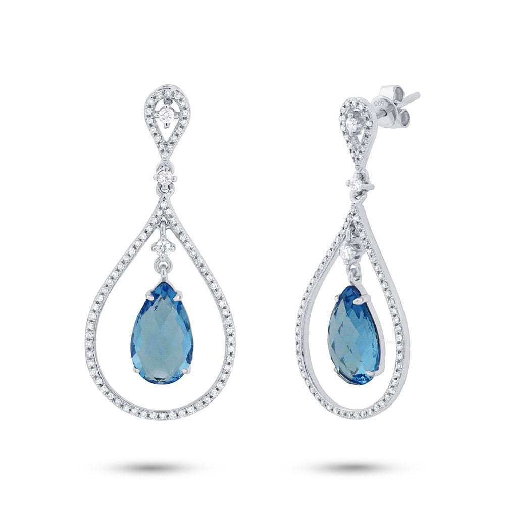 0.54ct Diamond & 5.59ct Blue Topaz 14k White Gold Earrings