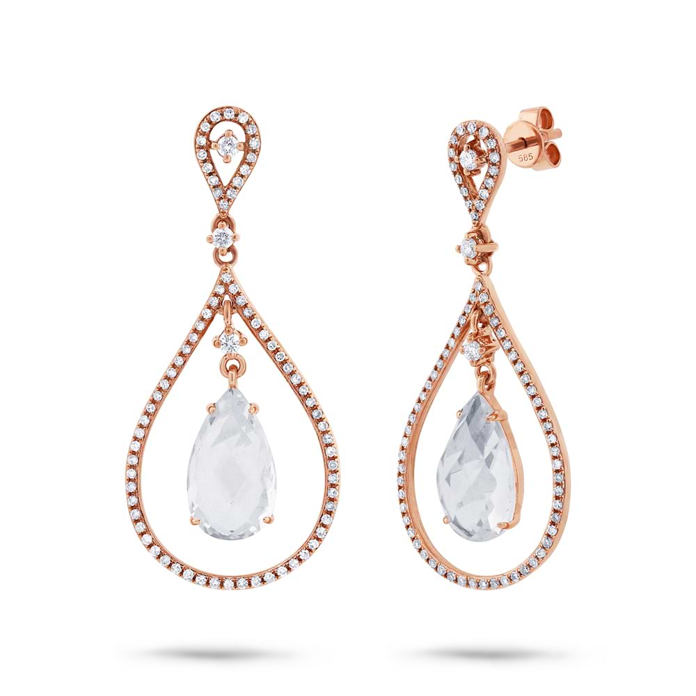 0.54ct Diamond & 4.52ct White Topaz 14k Rose Gold Earrings