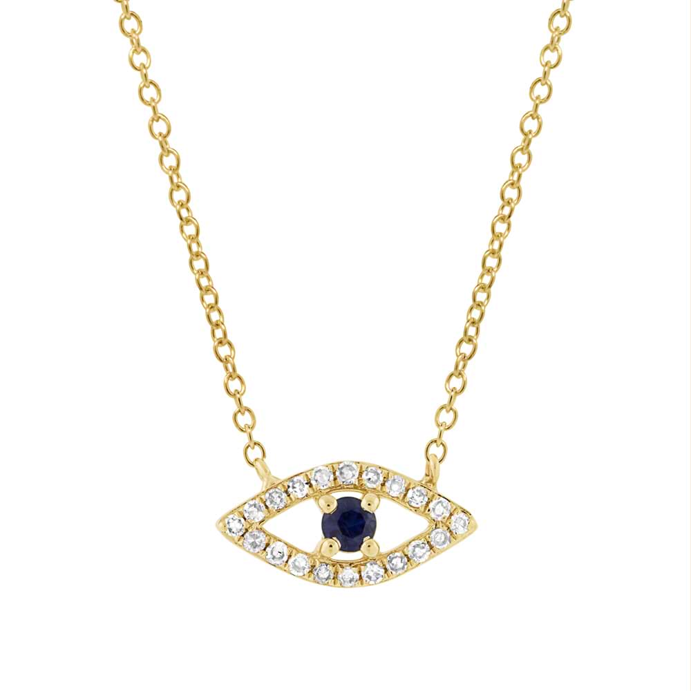 0.09ct Diamond & 0.08ct Blue Sapphire 14k Yellow Gold Eye Necklace