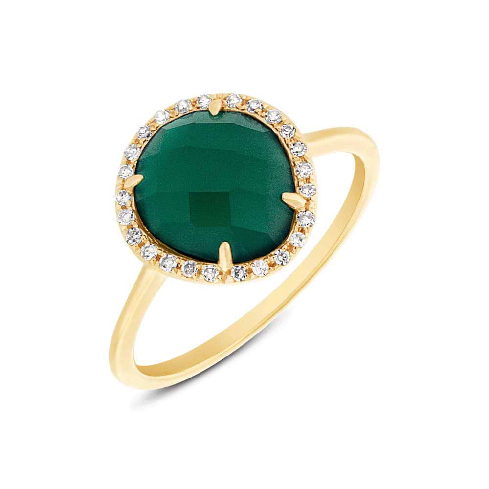 0.13ct Diamond & 1.95ct Green Agate 14k Yellow Gold Ring