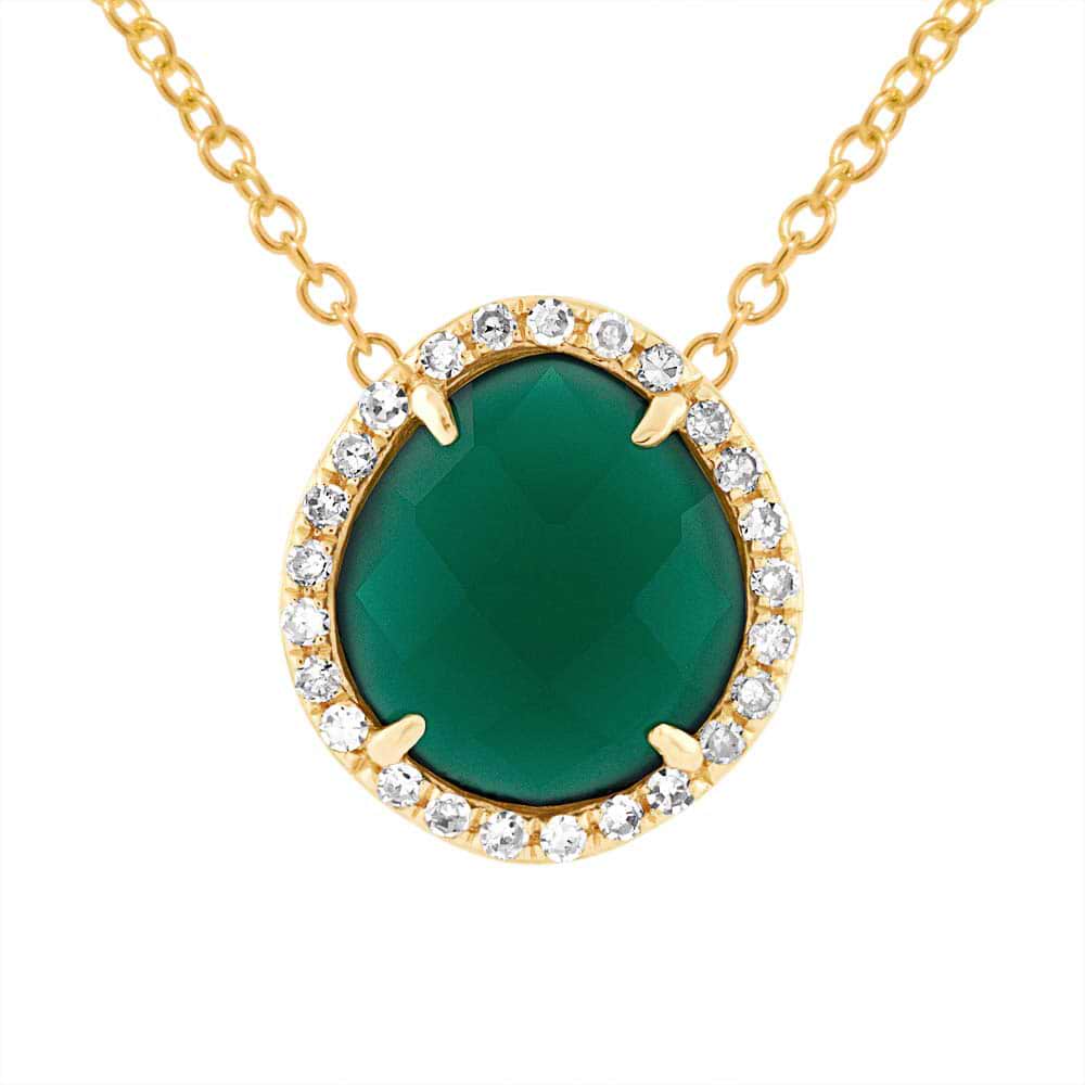 0.13ct Diamond & 1.95ct Green Agate 14k Yellow Gold Pendant Necklace