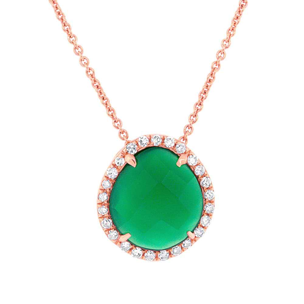 0.13ct Diamond & 1.95ct Green Agate 14k Rose Gold Pendant Necklace