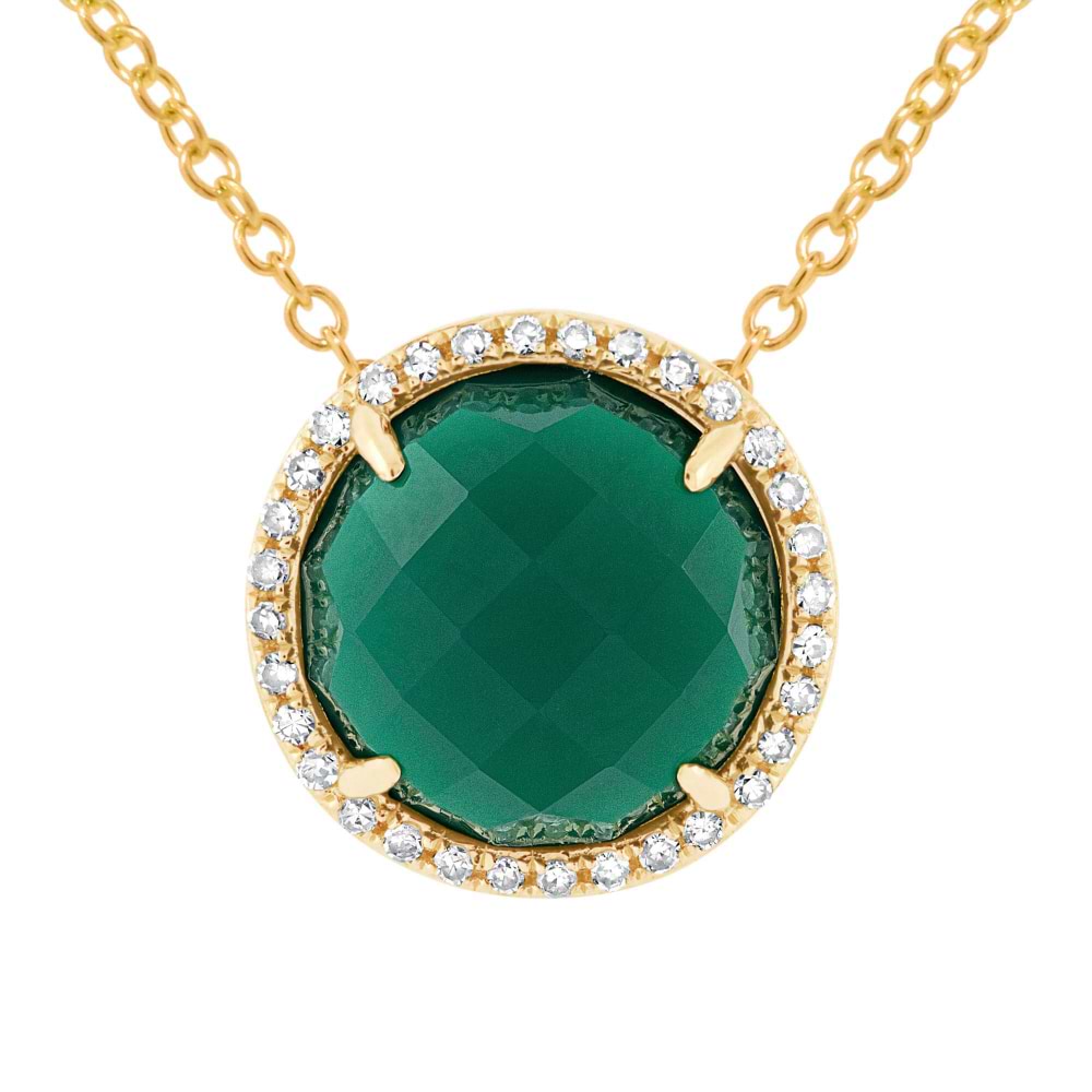 0.10ct Diamond & 3.32ct Green Agate 14k Yellow Gold Pendant Necklace