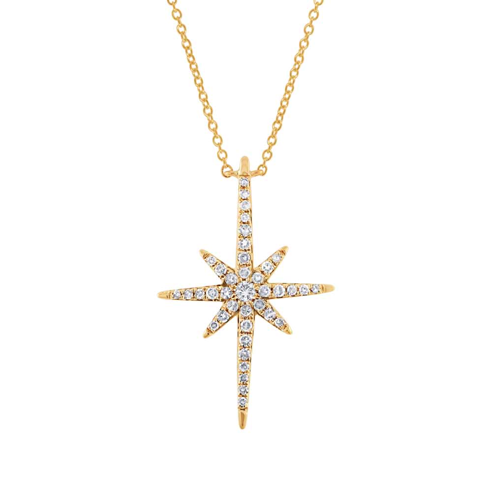 0.24ct 14k Yellow Gold Diamond North Star Necklace