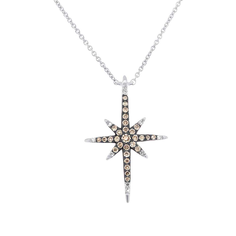 0.24ct 14k White Gold White & Champagne Diamond North Star Necklace