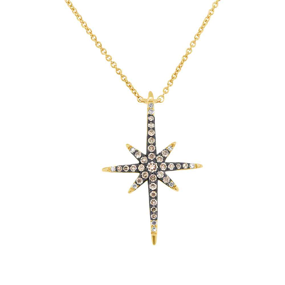0.24ct 14k Yellow Gold White & Champagne Diamond North Star Necklace