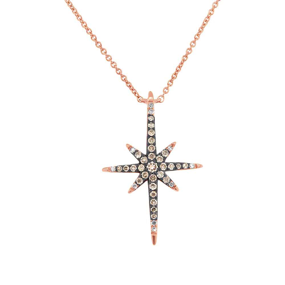 0.24ct 14k Rose Gold White & Champagne Diamond North Star Necklace
