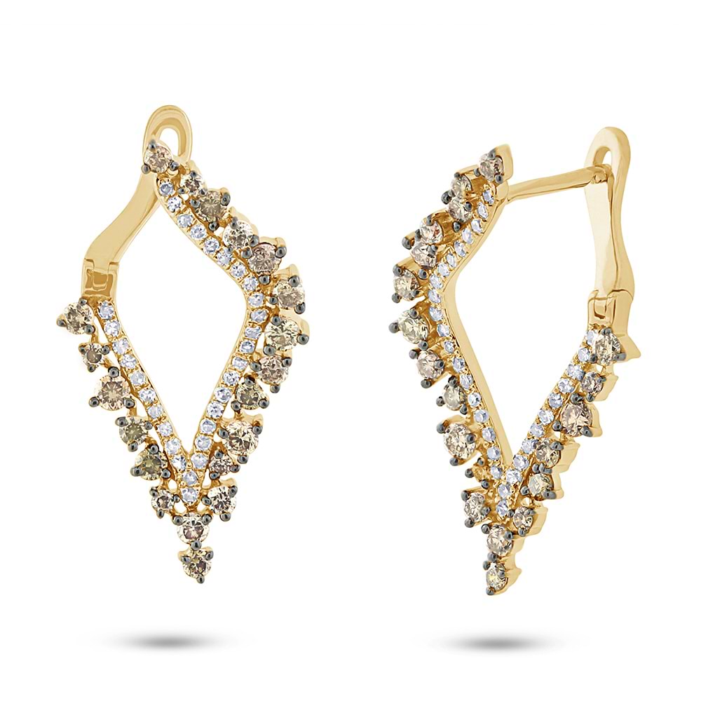 1.20ct 14k Yellow Gold White & Champagne Diamond Earrings