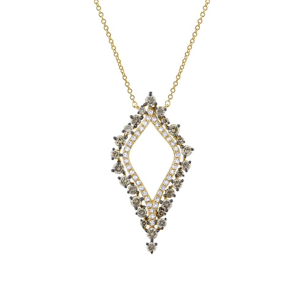 0.94ct 14k Yellow Gold White & Champagne Diamond Necklace