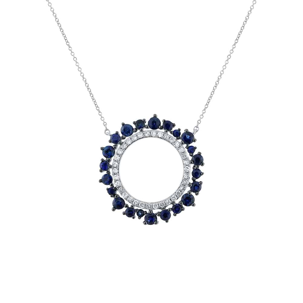 0.17ct Diamond & 0.79ct Blue Sapphire 14k White Gold Necklace