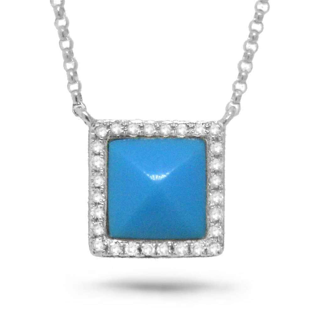 0.09ct Diamond & 0.73ct Composite Turquoise 14k White Gold Necklace