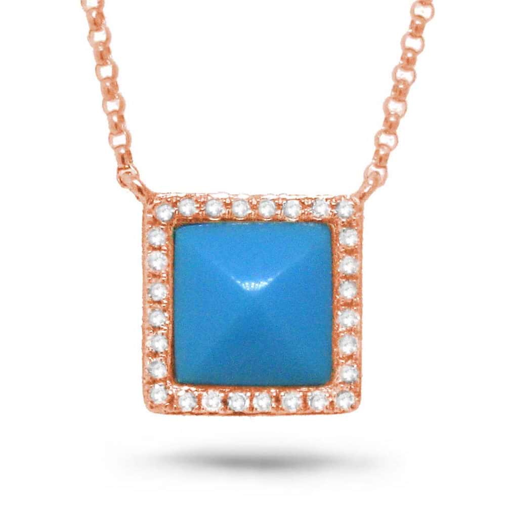 0.09ct Diamond & 0.73ct Composite Turquoise 14k Rose Gold Necklace