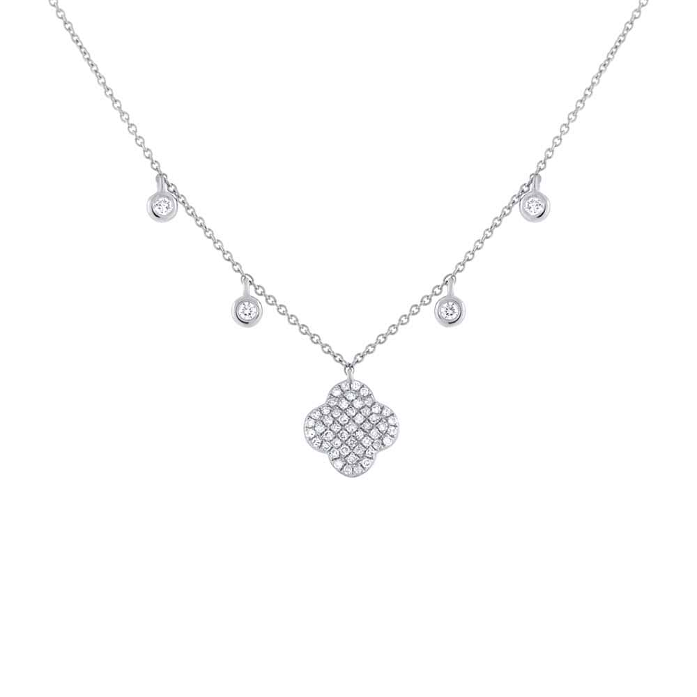 0.24ct 14k White Gold Diamond Clover Necklace