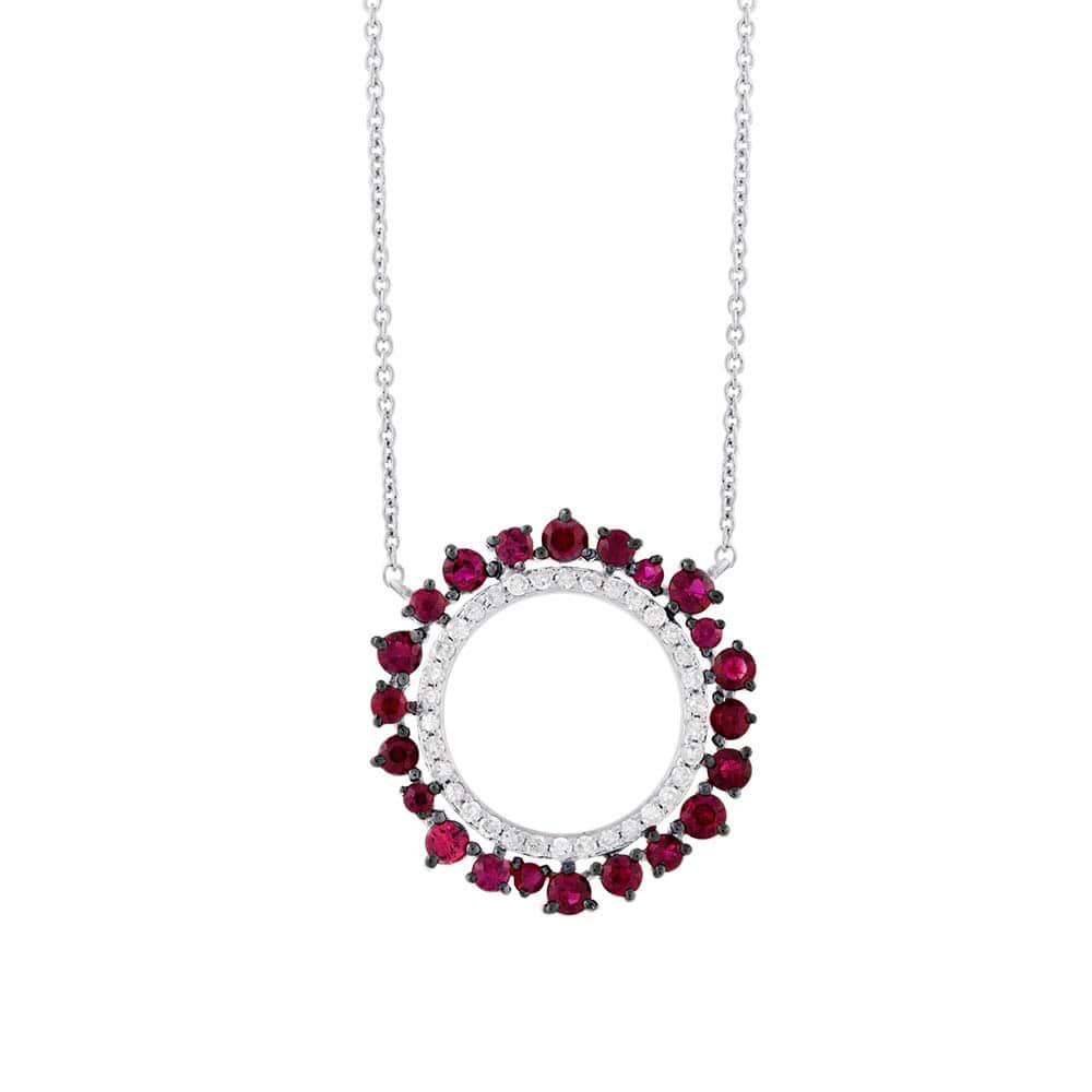 0.17ct Diamond & 0.76ct Ruby 14k White Gold Necklace