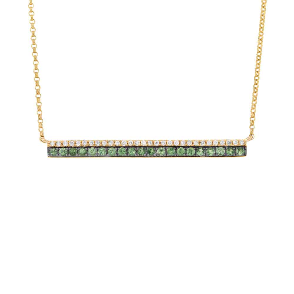 0.09ct Diamond & 0.27ct Green Garnet 14k Yellow Gold Bar Necklace
