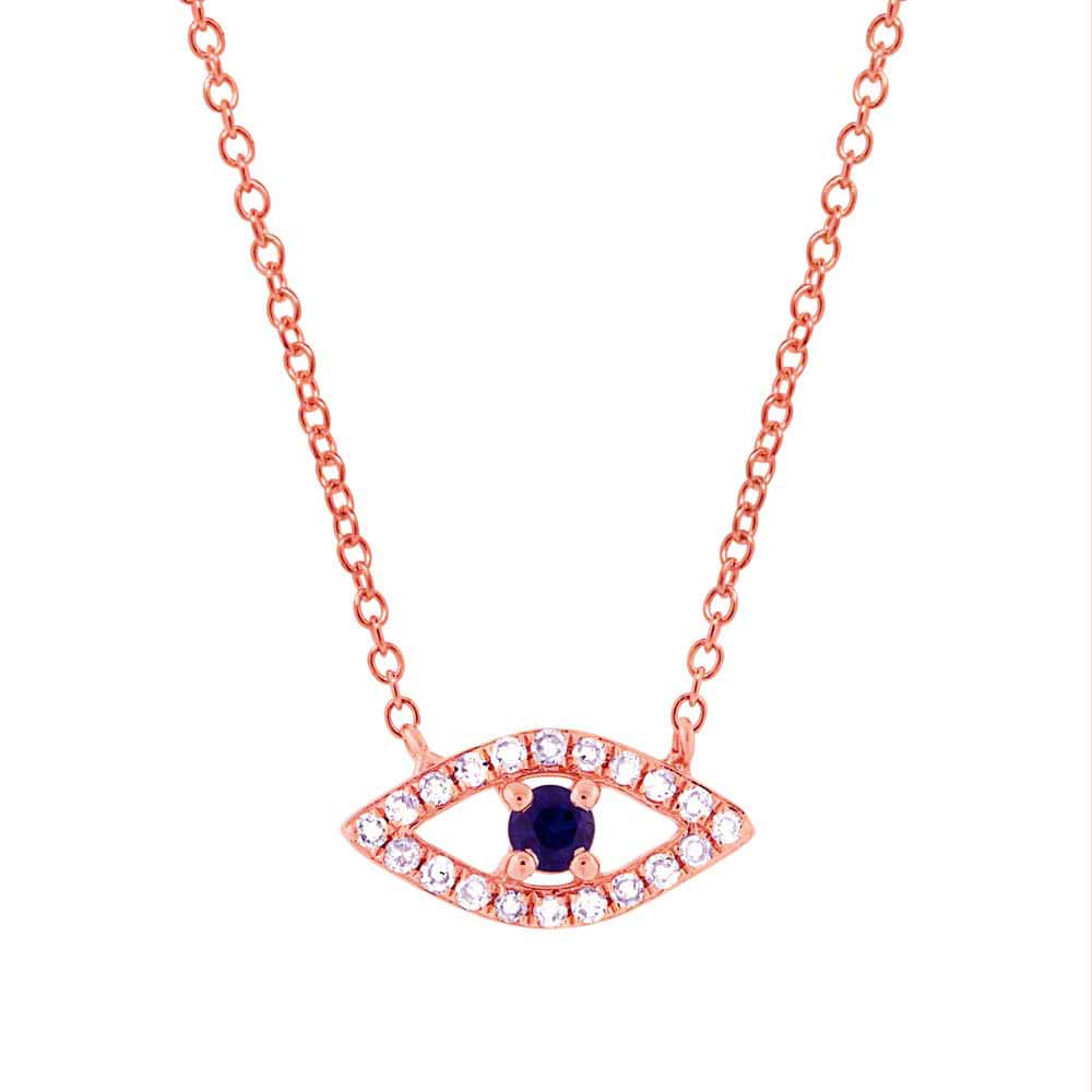 0.09ct Diamond & 0.08ct Blue Sapphire 14k Rose Gold Eye Necklace